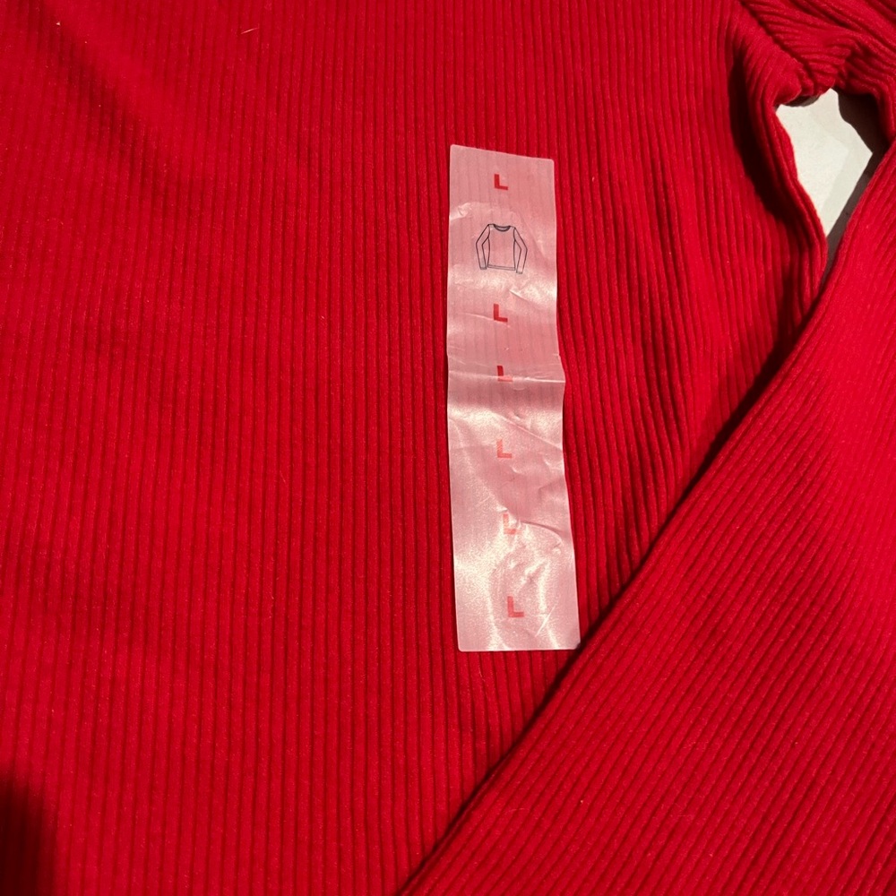 Old Navy NWT Women’s Vibrant Red Rib-Knit Long Sleeve Crew Neckline Shirt SIZE L - Picture 3 of 8